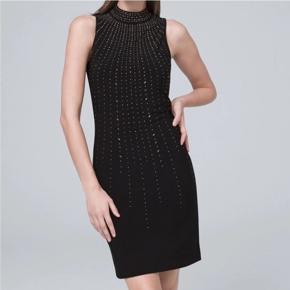 White House Black Market Petites Embellished‎ Mock Neck Shift Dress Black XS